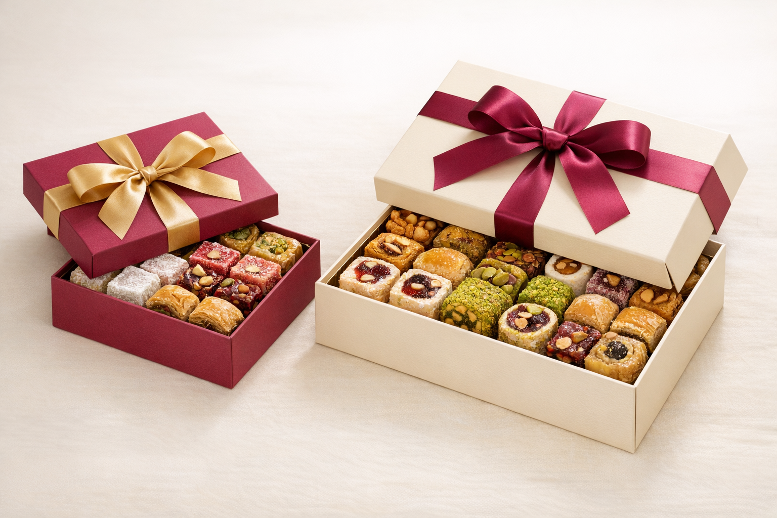 Özenle hazırlanmış tatlı kutusu kurdeleli ambalaj