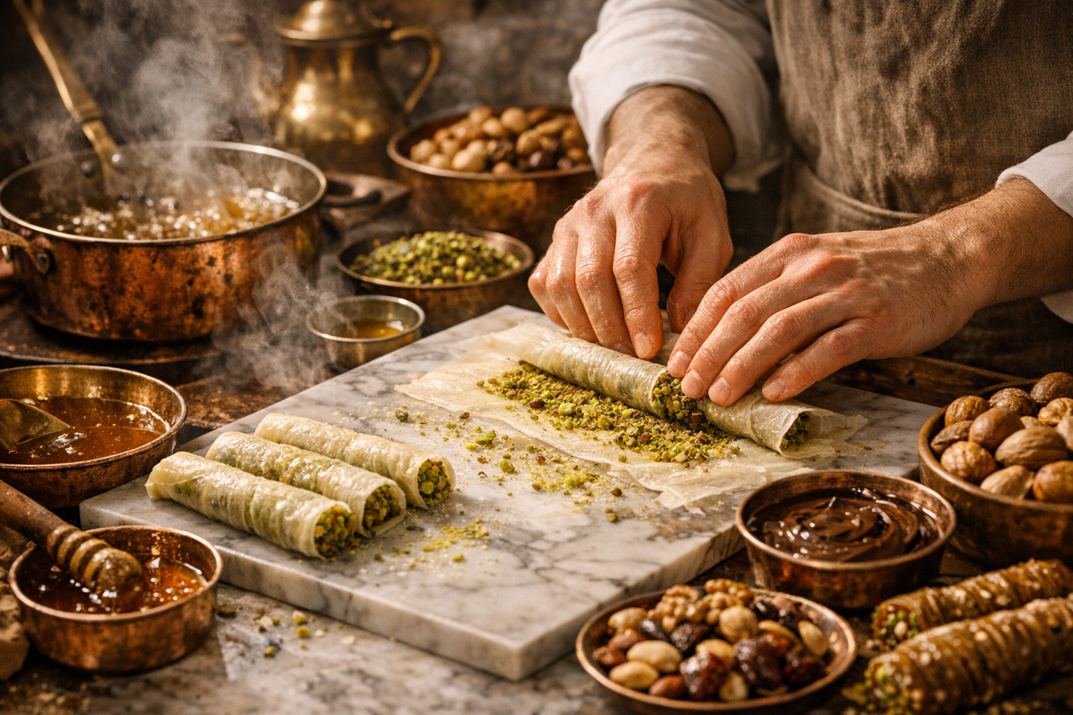 Tatlı ustası mutfakta doğal malzemelerle çalışırken