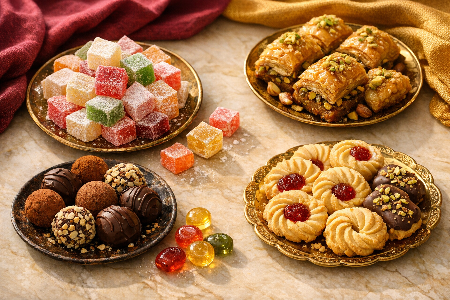 Tatlı Kutu el yapımı tatlılar vitrini — çikolata, lokum ve baklava çeşitleri